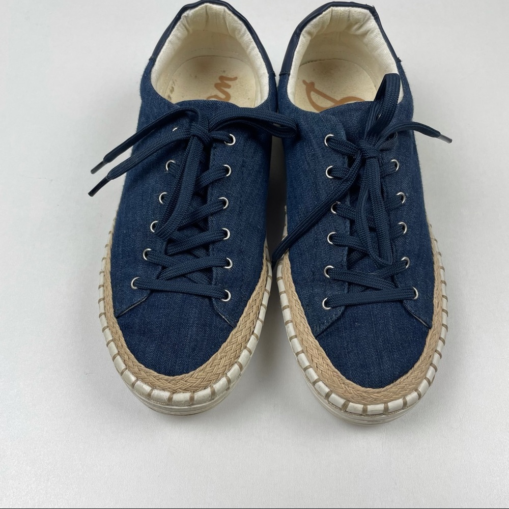 Sam Edelman Navy Canvas Espadrille Lace-Up Sneakers